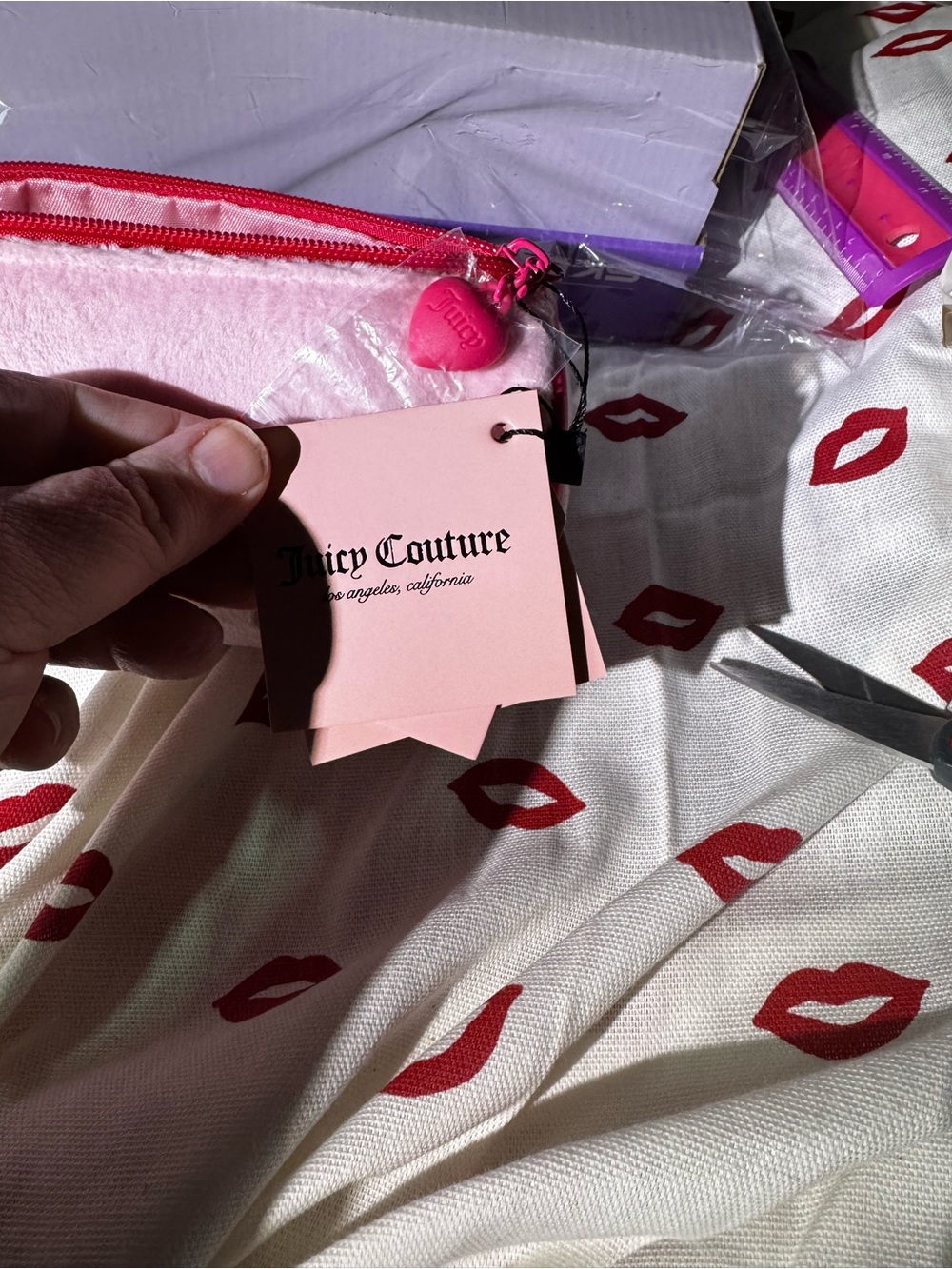Juicy Couture Pink Plush Cosmetic Pouch with Heart Charm includes travel bottle - Picture 2 of 10
